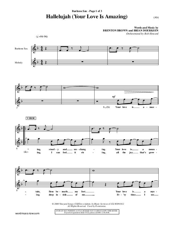 Hallelujah (Your Love Is Amazing) Bari Sax (Brian Doerksen)
