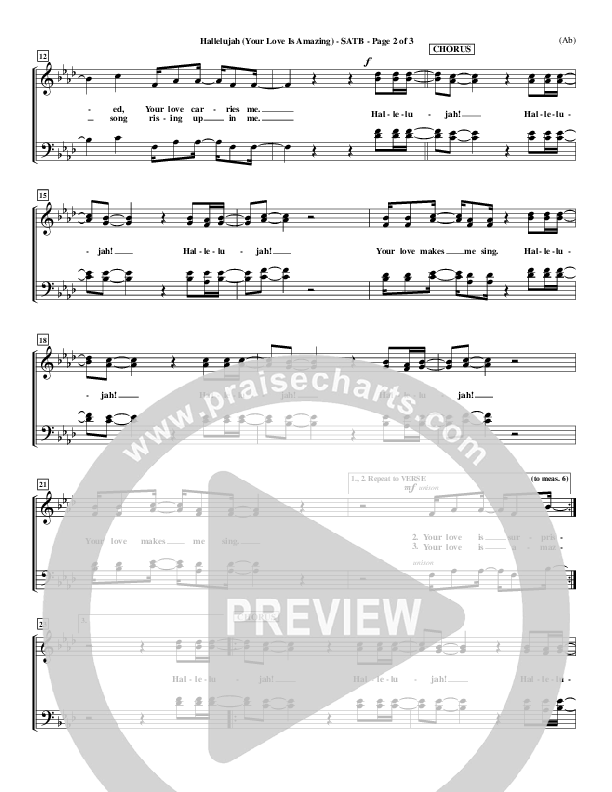 Hallelujah (Your Love Is Amazing) Choir Sheet (SATB) (Brian Doerksen)