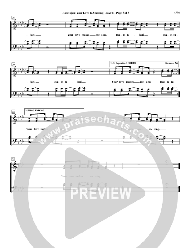 Hallelujah (Your Love Is Amazing) Choir Sheet (SATB) (Brian Doerksen)