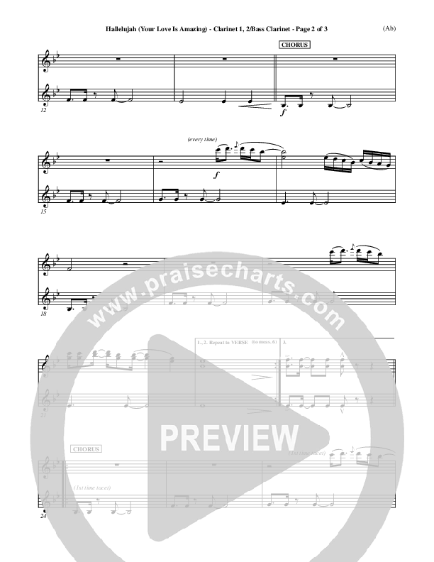 Hallelujah (Your Love Is Amazing) Clarinet 1/2, Bass Clarinet (Brian Doerksen)