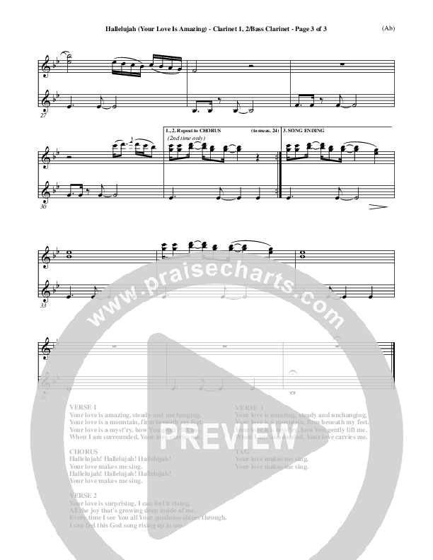 Hallelujah (Your Love Is Amazing) Clarinet 1/2, Bass Clarinet (Brian Doerksen)