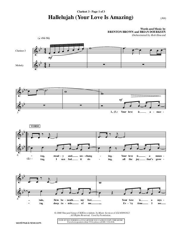 Hallelujah (Your Love Is Amazing) Clarinet 3 (Brian Doerksen)