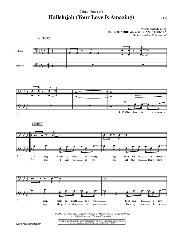 Hallelujah (Your Love Is Amazing) Contrabass (Brian Doerksen)