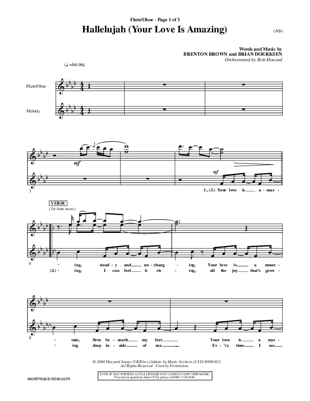 Hallelujah (Your Love Is Amazing) Flute/Oboe (Brian Doerksen)
