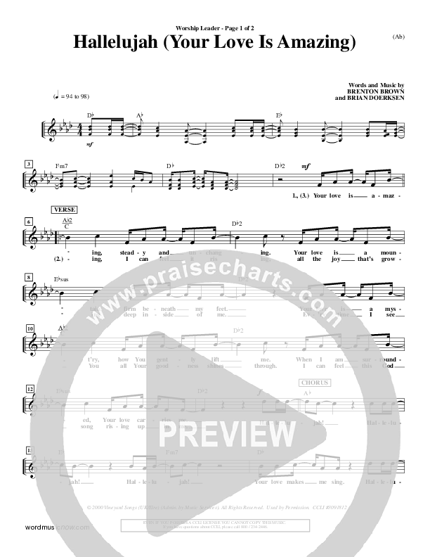 Hallelujah (Your Love Is Amazing) Lead Sheet (Brian Doerksen)