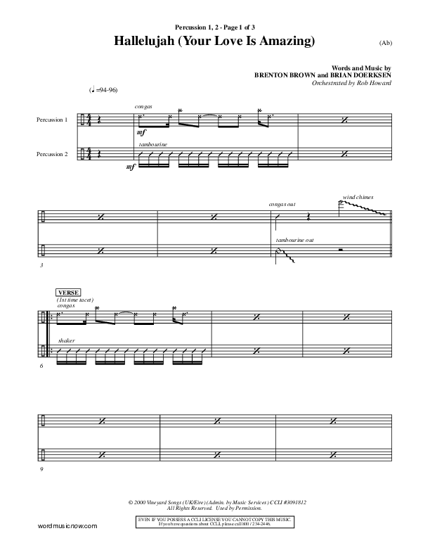 Hallelujah (Your Love Is Amazing) Percussion 1/2 (Brian Doerksen)