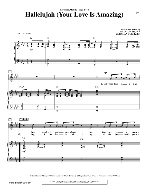 Hallelujah (Your Love Is Amazing) Piano/Vocal (Brian Doerksen)