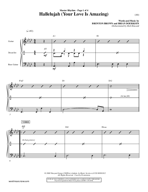 Hallelujah (Your Love Is Amazing) Rhythm Chart (Brian Doerksen)