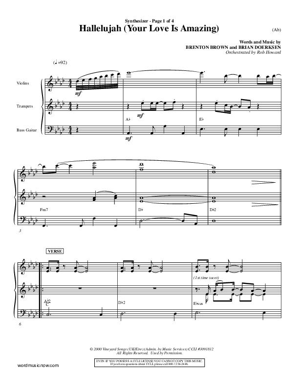 Hallelujah (Your Love Is Amazing) Synth (Brian Doerksen)
