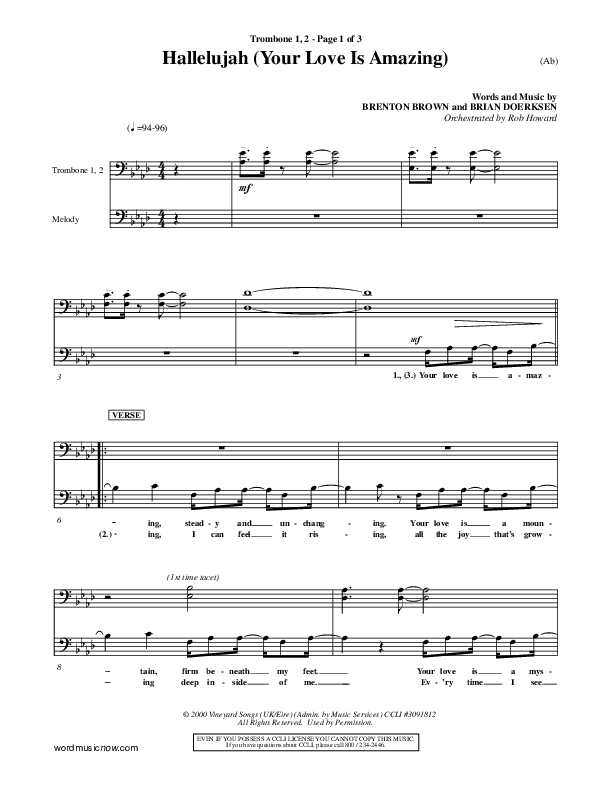 Hallelujah (Your Love Is Amazing) Trombone 1/2 (Brian Doerksen)
