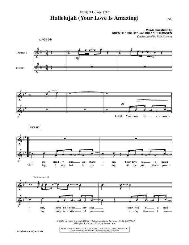 Hallelujah (Your Love Is Amazing) Trumpet 1 (Brian Doerksen)