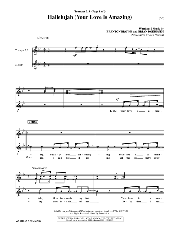 Hallelujah (Your Love Is Amazing) Trumpet 2/3 (Brian Doerksen)