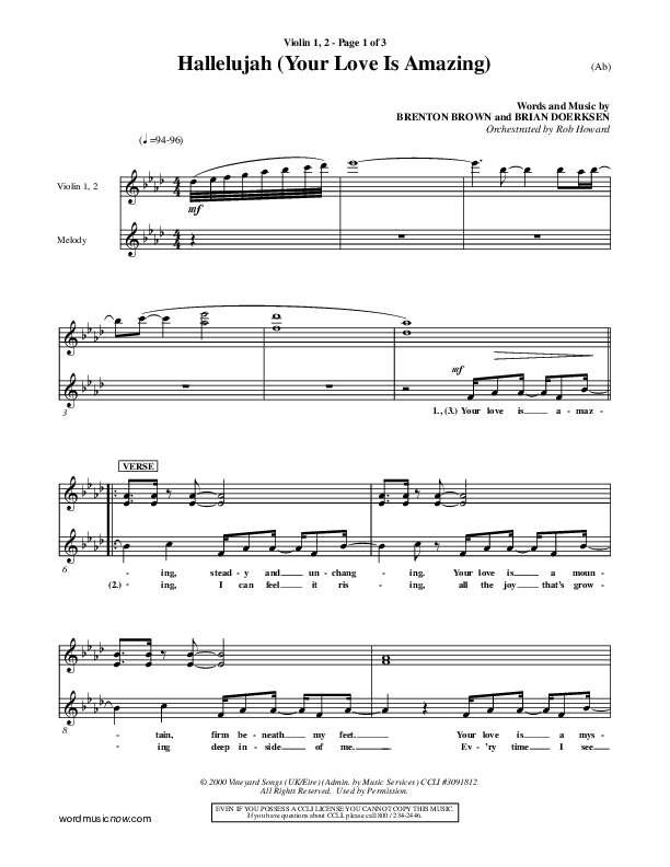 Hallelujah (Your Love Is Amazing) Violin 1/2 (Brian Doerksen)