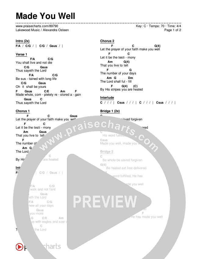 Made You Well Chords & Lyrics (Lakewood Music / Alexandra Osteen)
