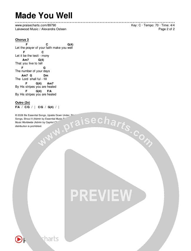 Made You Well Chords & Lyrics (Lakewood Music / Alexandra Osteen)
