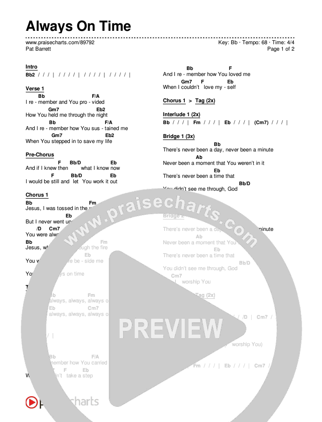 Always On Time (Break Open) Chords & Lyrics (Pat Barrett)