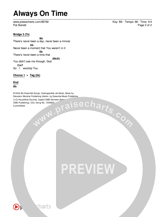 Always On Time (Break Open) Chords & Lyrics (Pat Barrett)