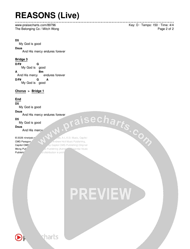 REASONS (Live) Chords & Lyrics (The Belonging Co / Mitch Wong)