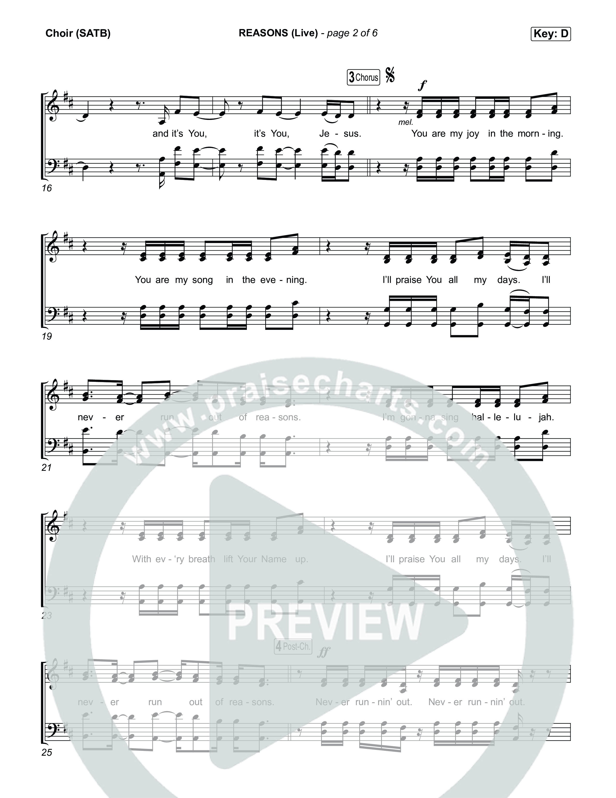 REASONS (Live) Choir Sheet (SATB) (The Belonging Co / Mitch Wong)