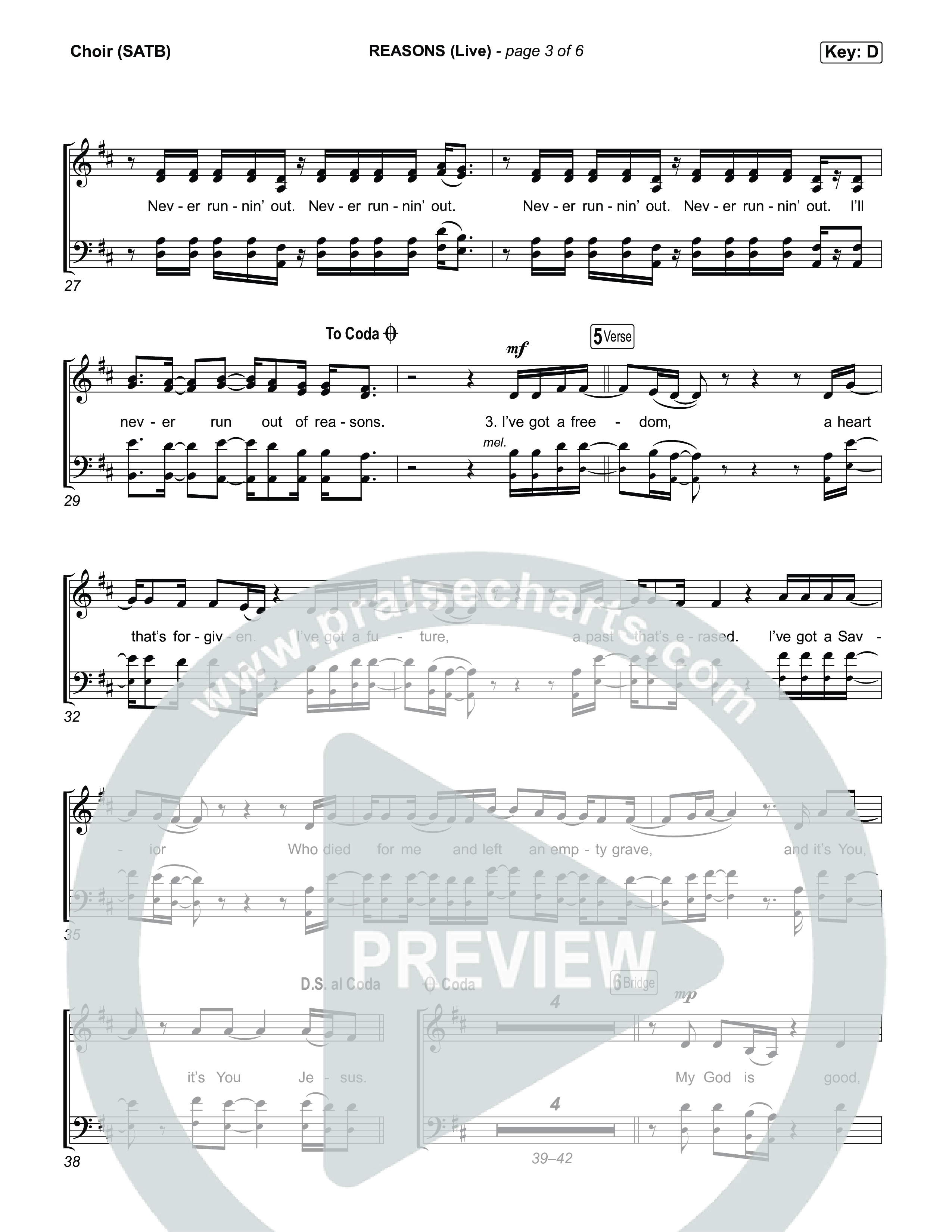 REASONS (Live) Choir Sheet (SATB) (The Belonging Co / Mitch Wong)