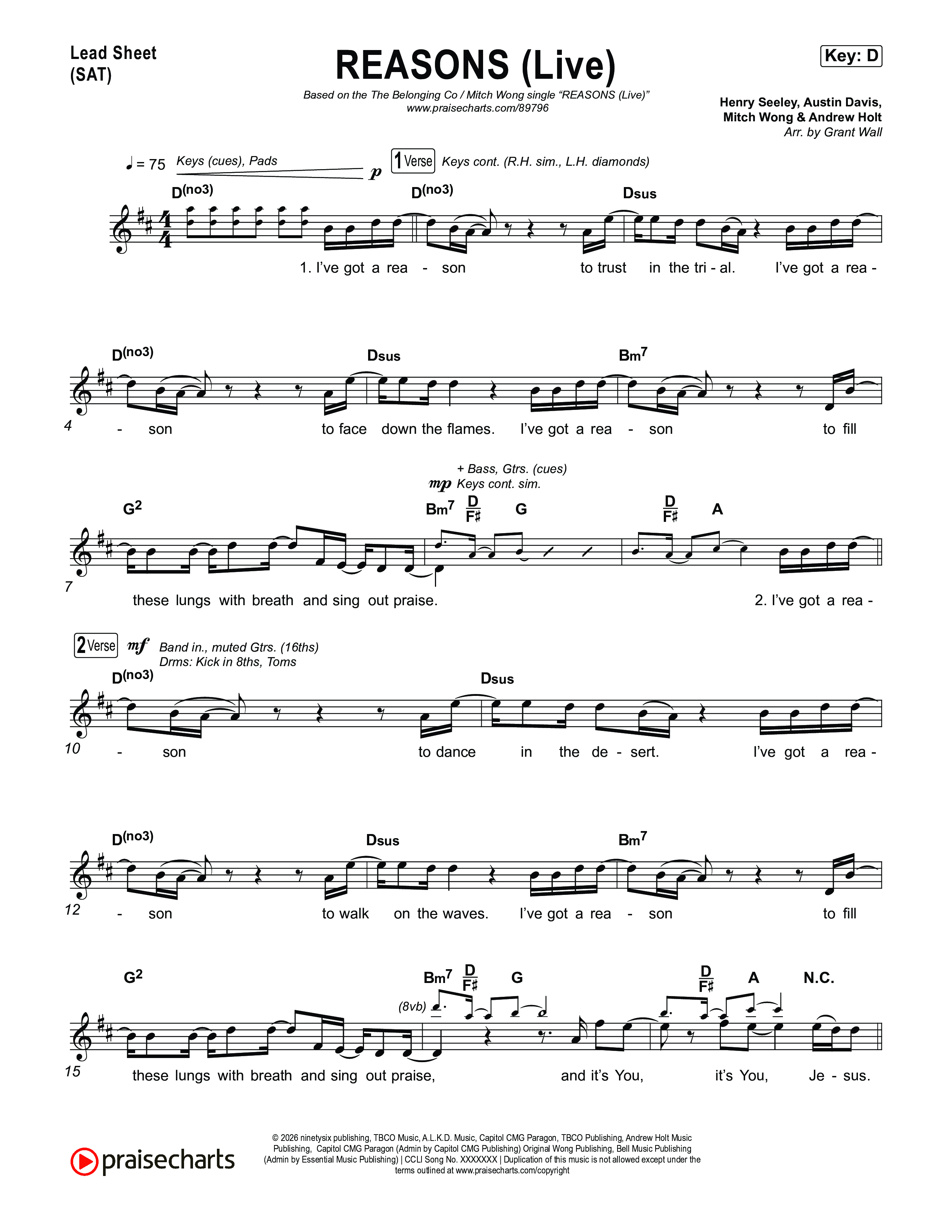 REASONS (Live) Lead Sheet (SAT) (The Belonging Co / Mitch Wong)