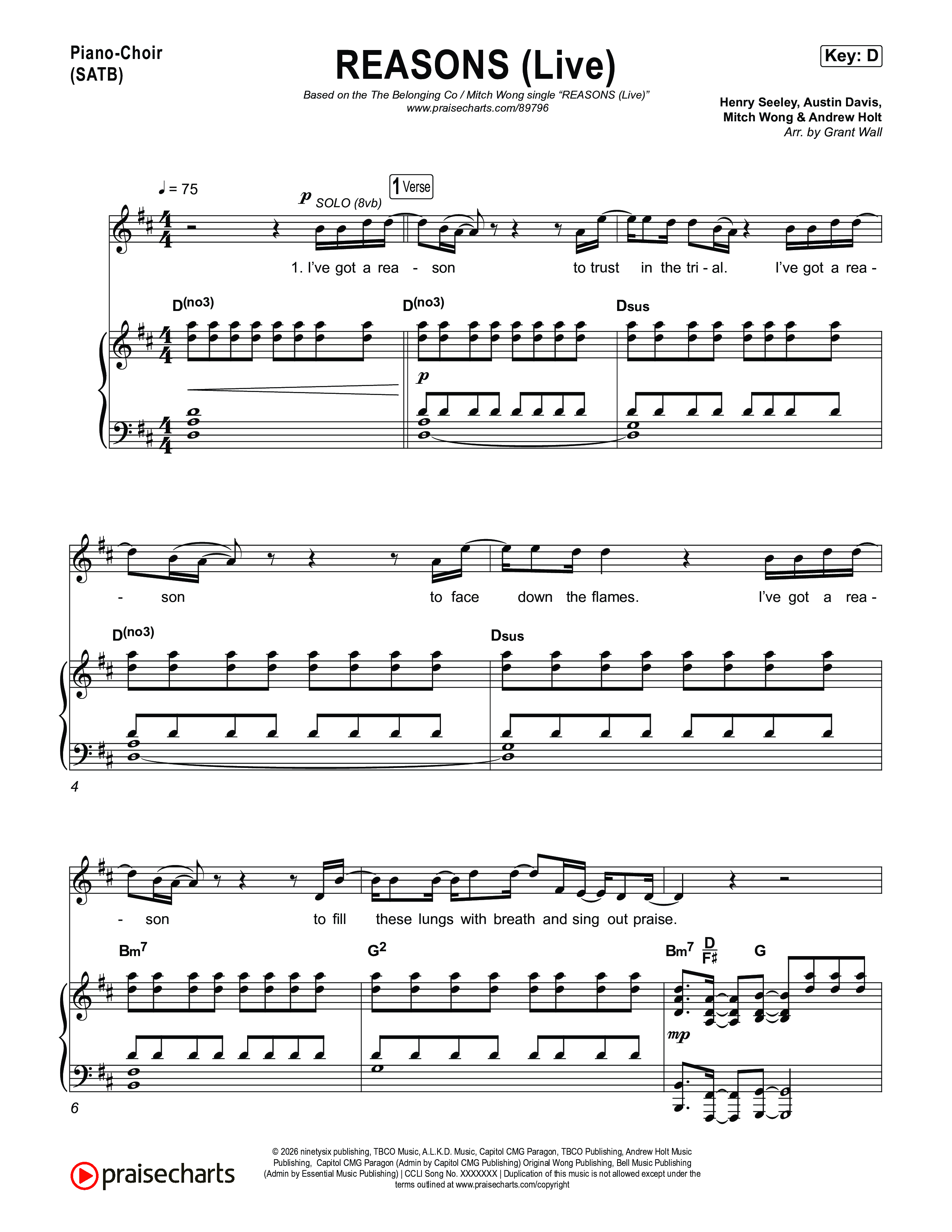 REASONS (Live) Piano/Vocal Pack (The Belonging Co / Mitch Wong)