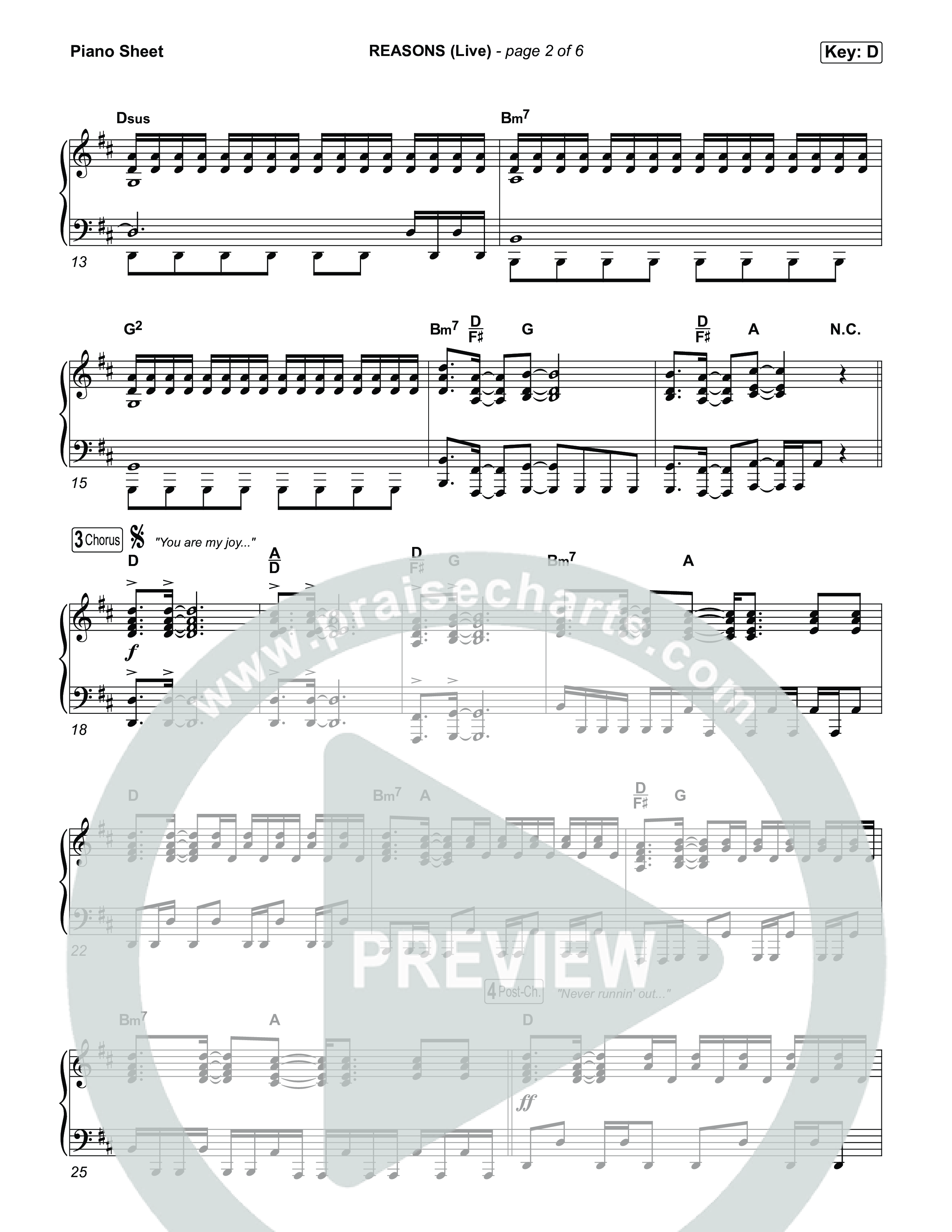 REASONS (Live) Piano Sheet (The Belonging Co / Mitch Wong)