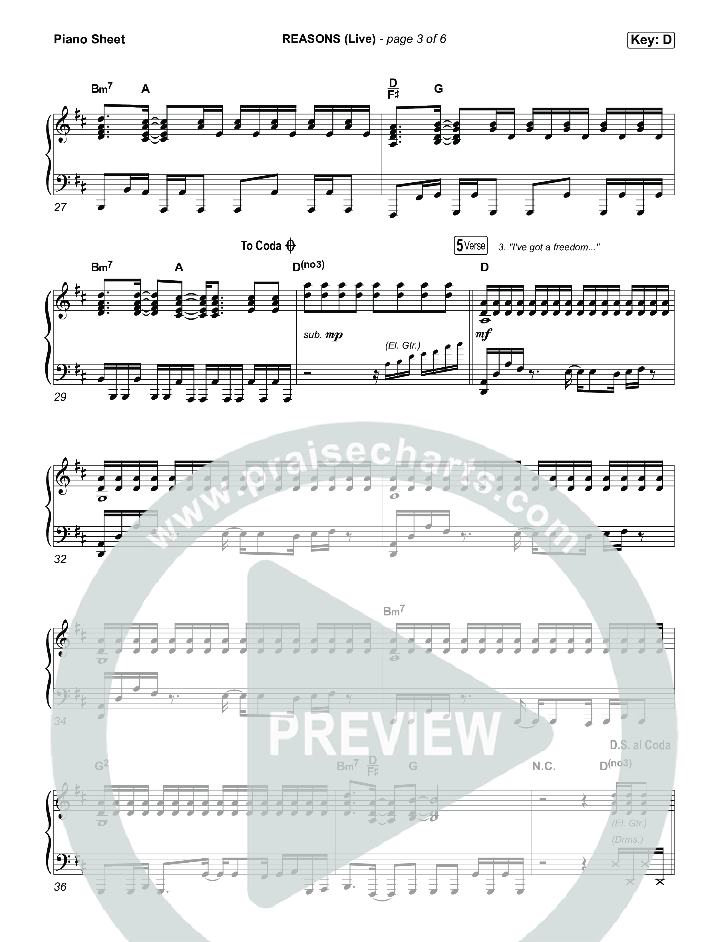 REASONS (Live) Piano Sheet (The Belonging Co / Mitch Wong)