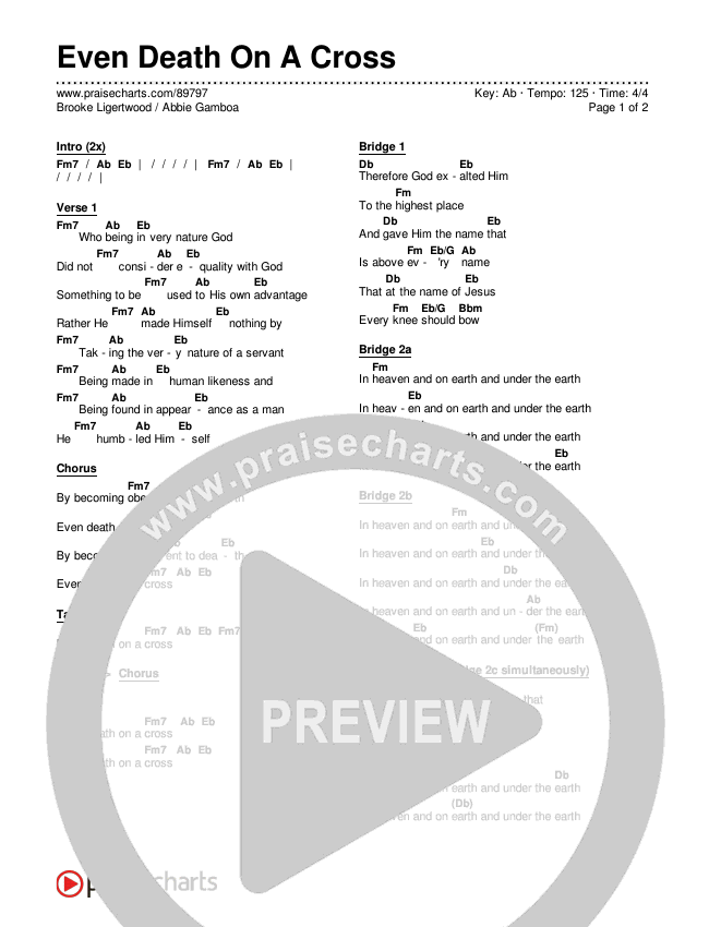 Even Death On A Cross Chords & Lyrics (Brooke Ligertwood / Abbie Gamboa)
