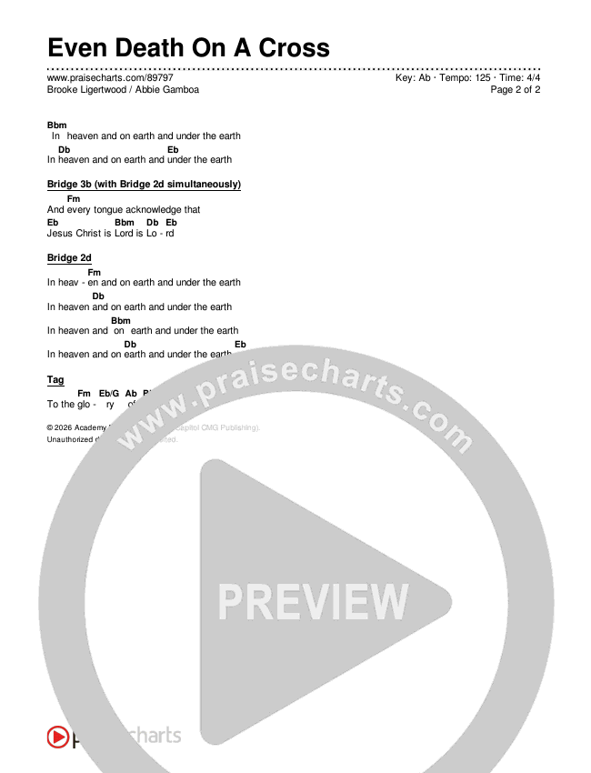 Even Death On A Cross Chords & Lyrics (Brooke Ligertwood / Abbie Gamboa)