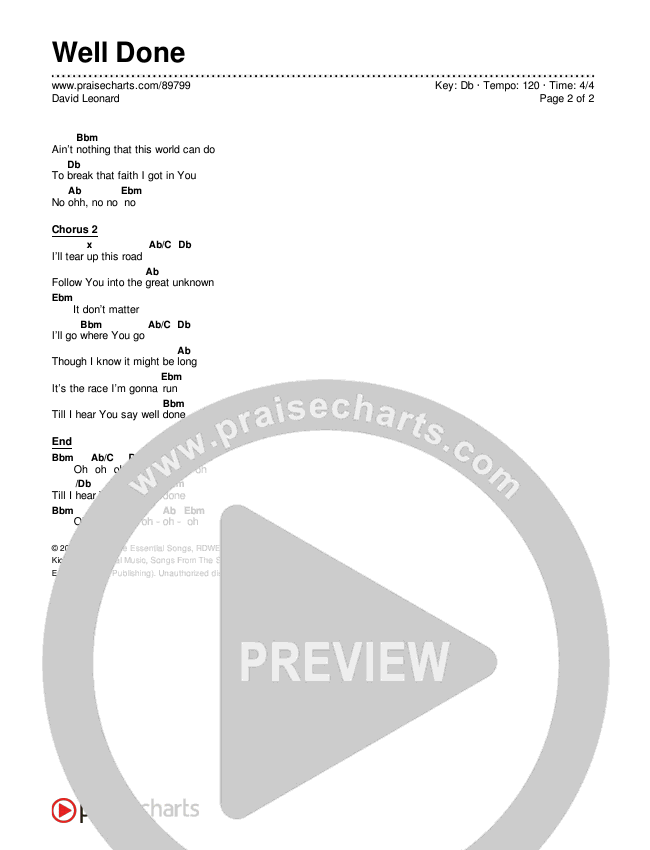 Well Done Chords & Lyrics (David Leonard)