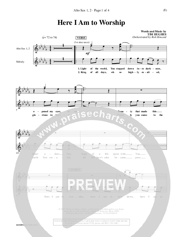 Here I Am To Worship Alto Sax 1/2 (Tim Hughes)
