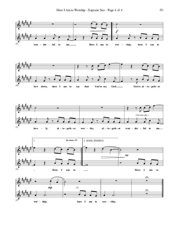 Here I Am To Worship Bari Sax (Tim Hughes)