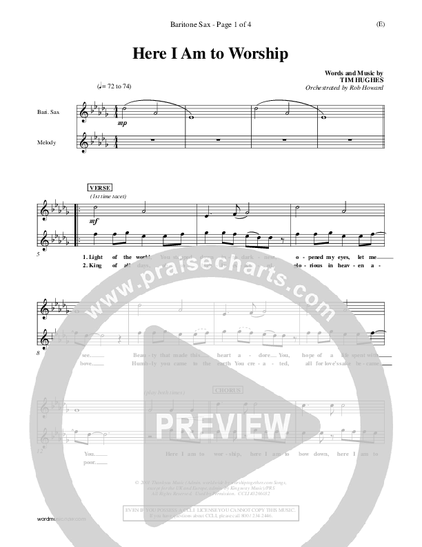 Here I Am To Worship Bari Sax (Tim Hughes)