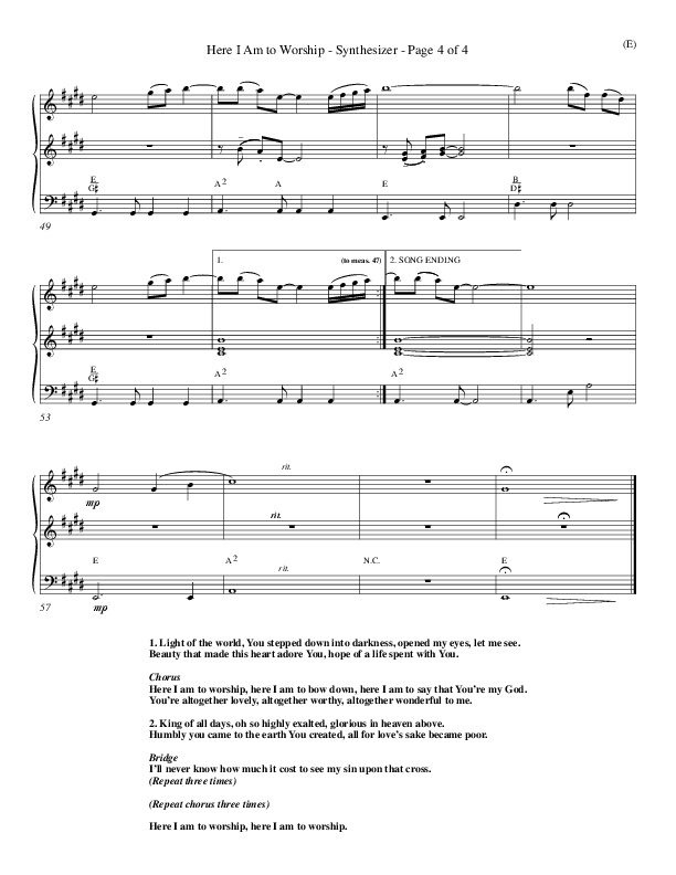 Here I Am To Worship Choir Vocals (SATB) (Tim Hughes)