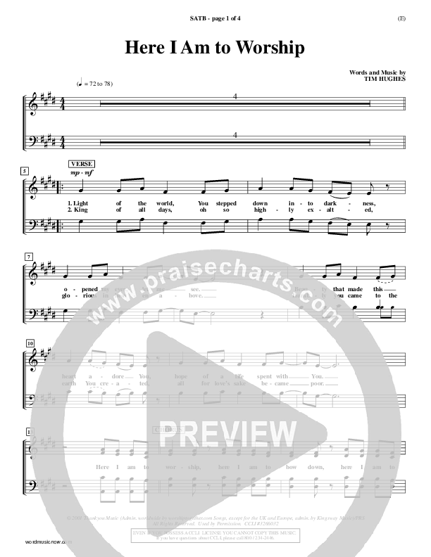 Here I Am To Worship Choir Vocals (SATB) (Tim Hughes)