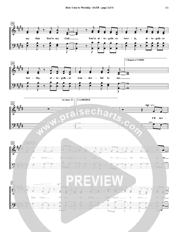 Here I Am To Worship Choir Sheet (SATB) (Tim Hughes)