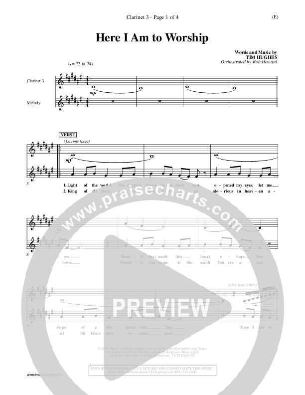 Here I Am To Worship Clarinet 3 (Tim Hughes)
