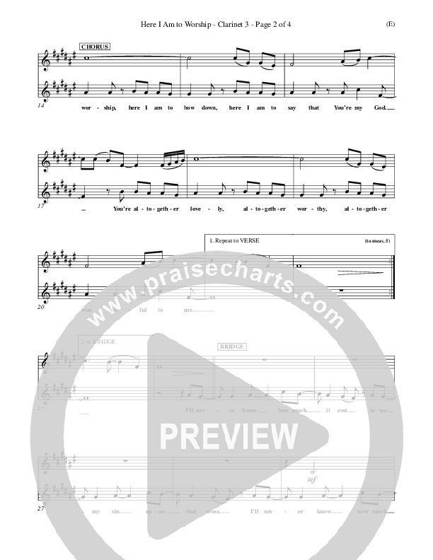 Here I Am To Worship Clarinet 3 (Tim Hughes)