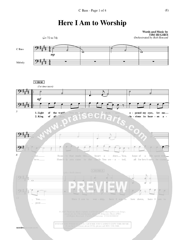 Here I Am To Worship Contrabass (Tim Hughes)