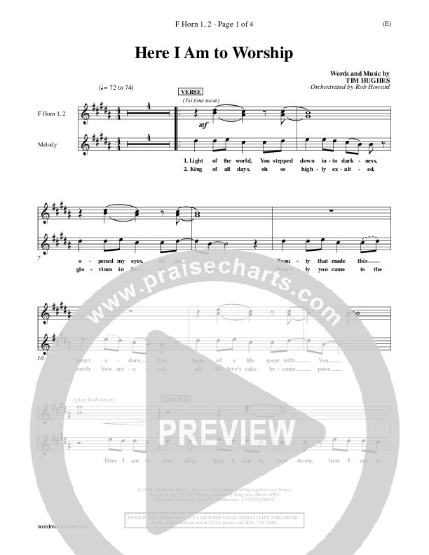 Here I Am To Worship French Horn 1/2 (Tim Hughes)