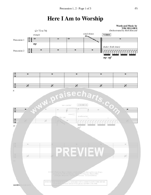 Here I Am To Worship Percussion 1/2 (Tim Hughes)