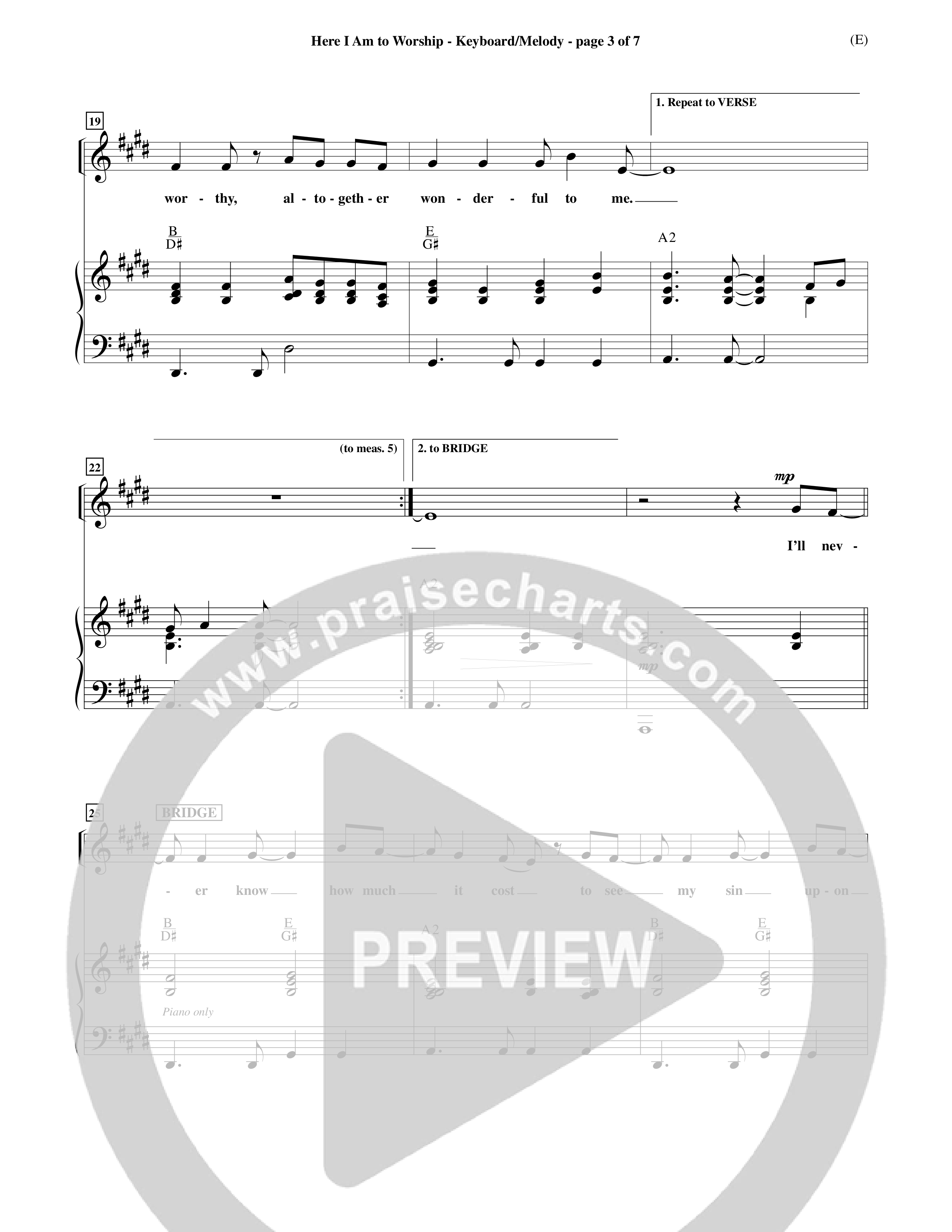 Here I Am To Worship Piano/Vocal (Tim Hughes)