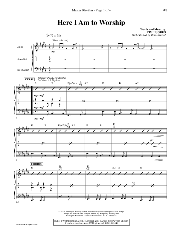 Here I Am To Worship Rhythm Chart (Tim Hughes)