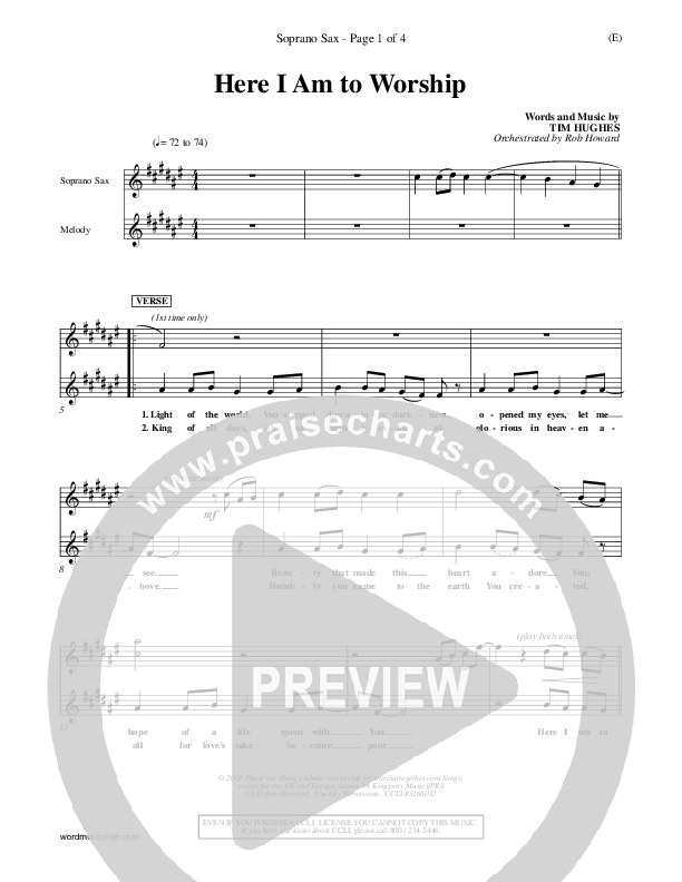 Here I Am To Worship Soprano Sax (Tim Hughes)