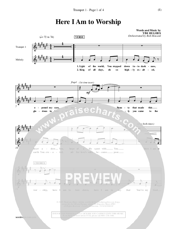 Here I Am To Worship Trumpet 1 (Tim Hughes)