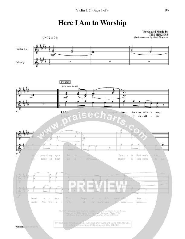Here I Am To Worship Violin 1/2 (Tim Hughes)