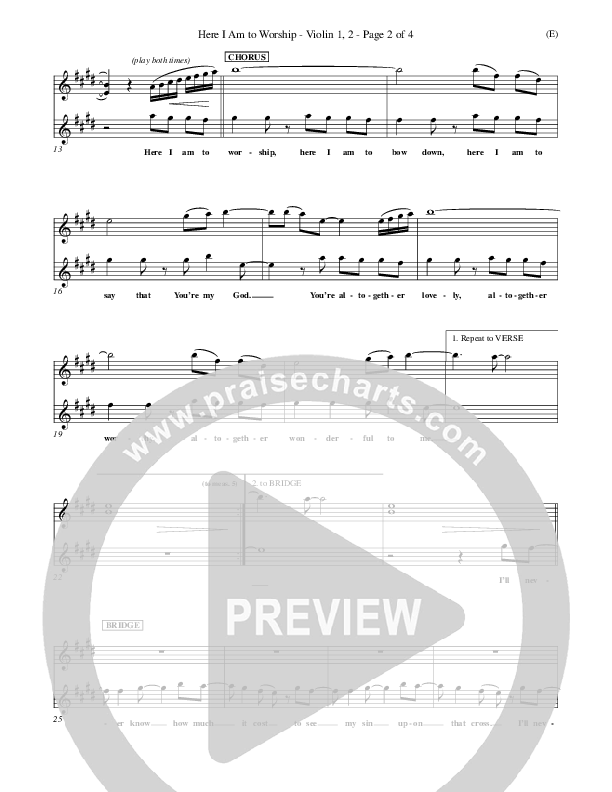 Here I Am To Worship Violin 1/2 (Tim Hughes)