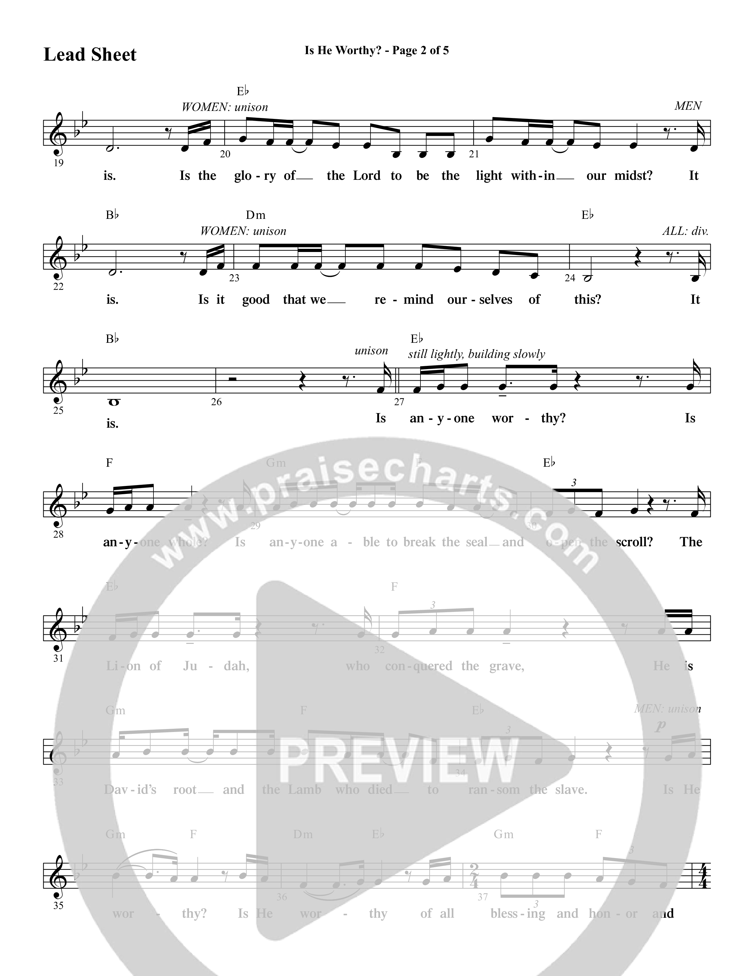 Is He Worthy (Choral Anthem SATB) Lead Sheet (Melody) (Word Music Choral / Arr. Daniel Semsen)
