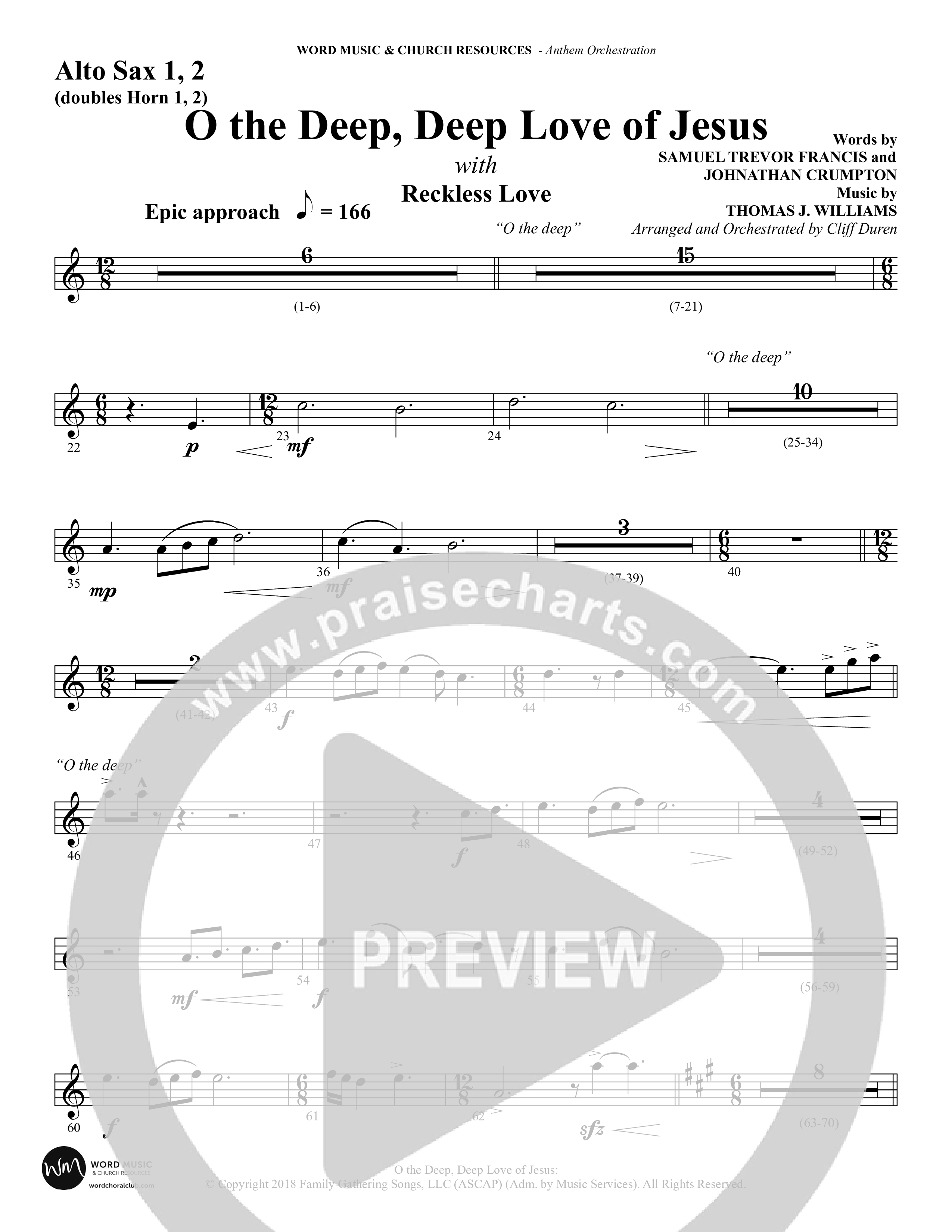 O the Deep Deep Love of Jesus (Choral Anthem SATB) Alto Sax 1/2 (Word Music Choral / Arr. Cliff Duren)